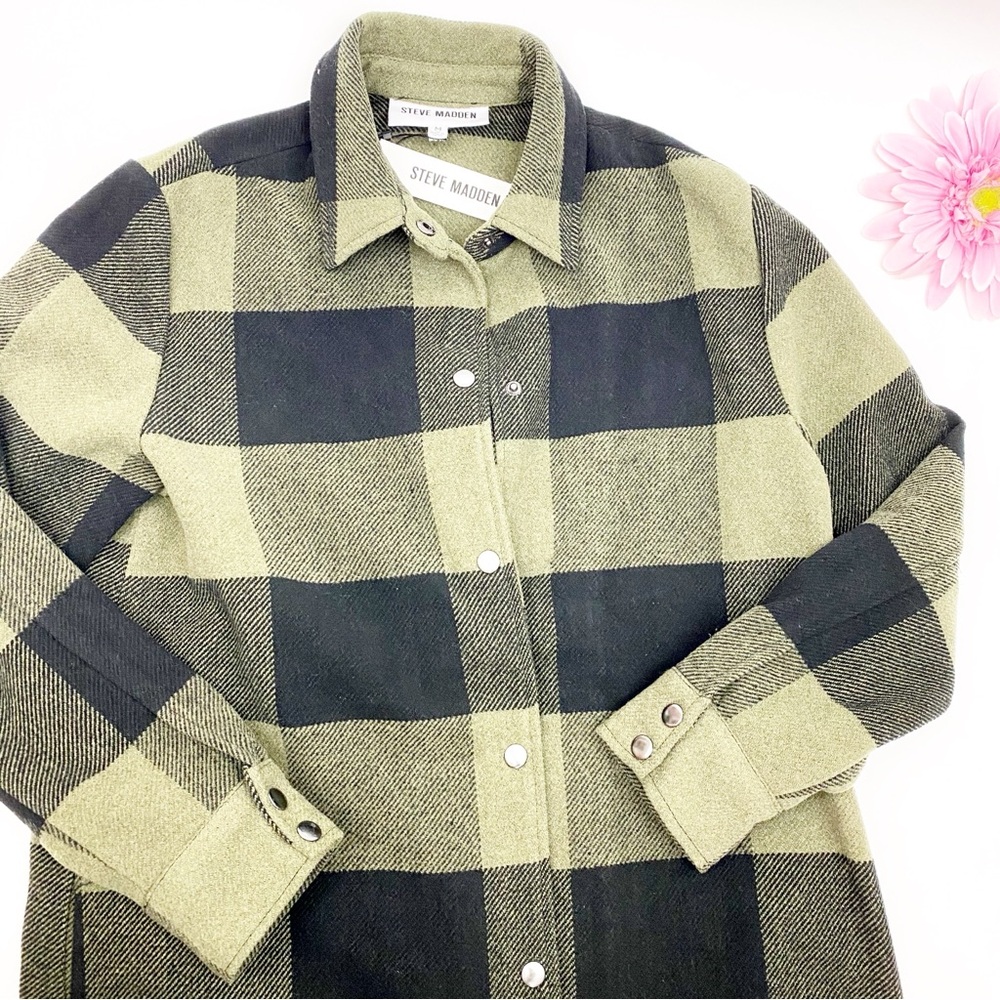 Steve Madden Eldridge Buffalo Plaid
Coat Shirt Jacket Shacket Olive Sage Green - Picture 7 of 13